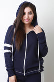 Zip Up Striped Sleeves Hoodie