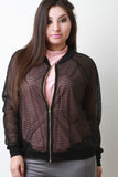 Zip Up Long Sleeves Collarless Mesh Jacket