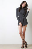 Back Keyhole Cutout Mock Neck Long Sleeves Romper