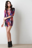 Tie Dye Lace Up Three Quarter Sleeves Mini Dress