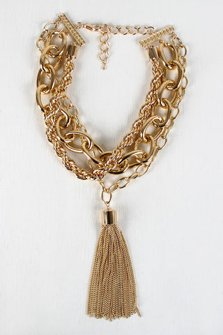 Mixed Chain Tassel Necklace