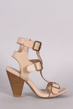 Wild Diva Lounge Triple Buckle T-Strap Chunky Heel