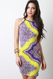 Paisley Print High Neck Bodycon Mini Dress