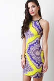 Paisley Print High Neck Bodycon Mini Dress