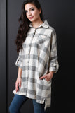 Plaid Patterned Boxy Loose Fit Button-Up Tunic Shirt