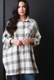 Plaid Patterned Boxy Loose Fit Button-Up Tunic Shirt