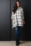 Plaid Patterned Boxy Loose Fit Button-Up Tunic Shirt